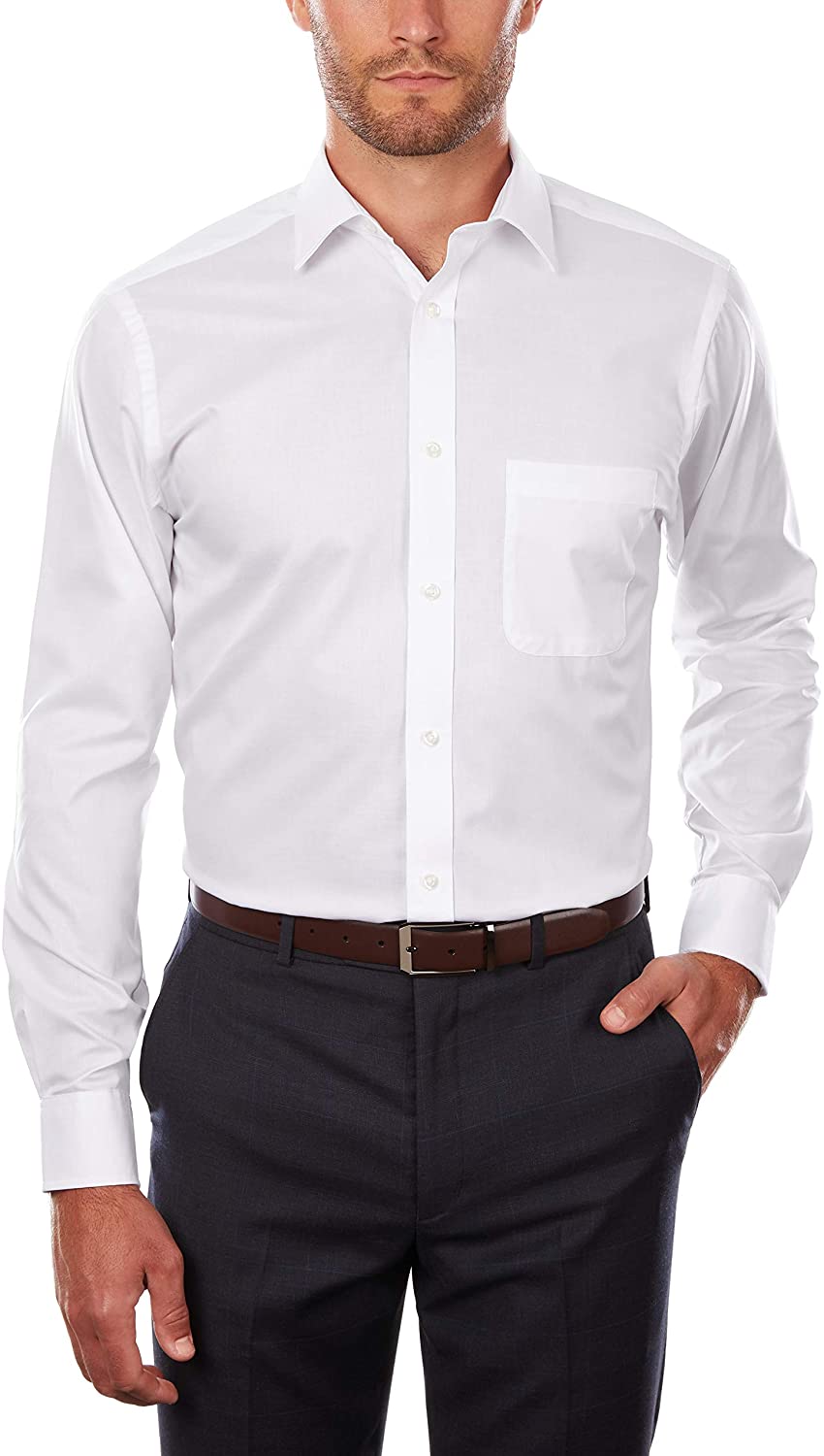 IZOD Men's Dress Shirt Regular Fit Stretch Solid Spread Collar, White ...