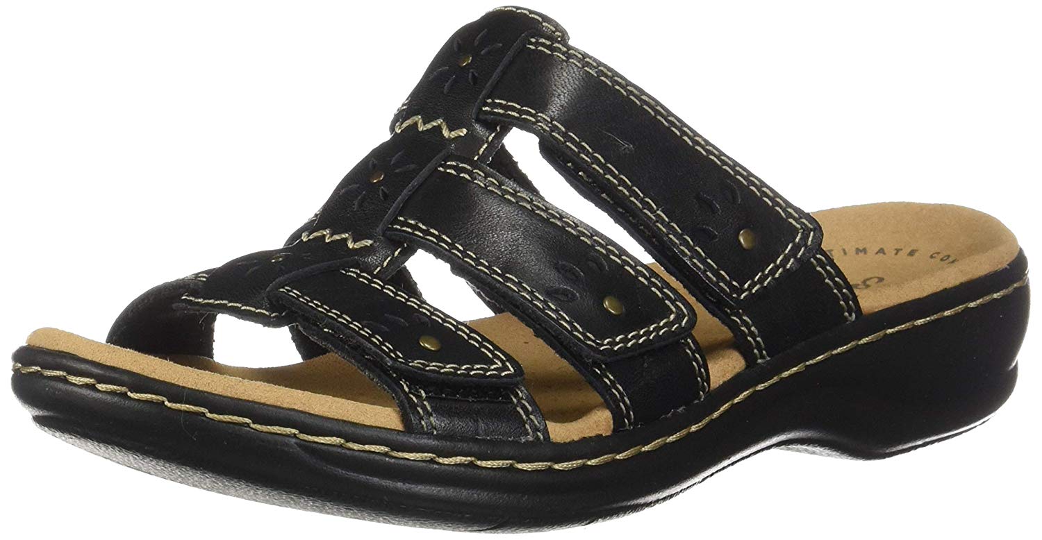 CLARKS Women's, Leisa Spring Sandals, Black Leather, Size 9.0 wFSk | eBay