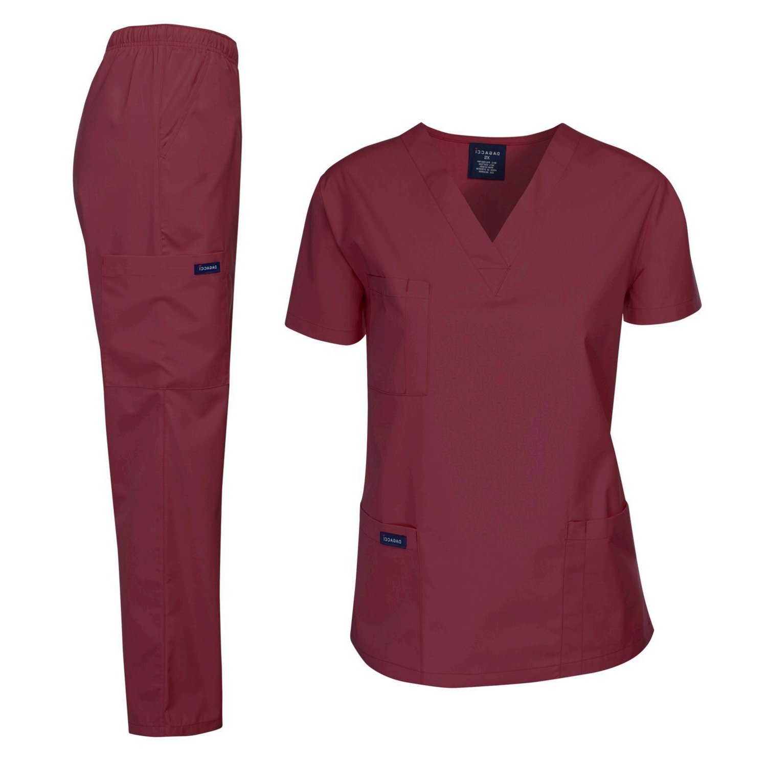 Dagacci Medical Uniform Woman and Man Scrub Set Unisex, Burgundy, Size ...