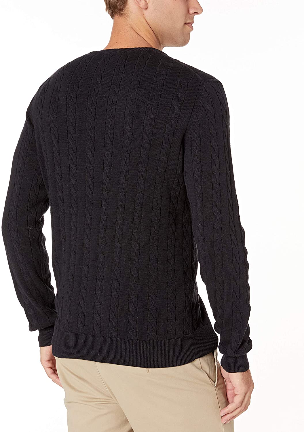 Essentials Men's Crewneck Cable Cotton Sweater, Black, Size XX-Large ...