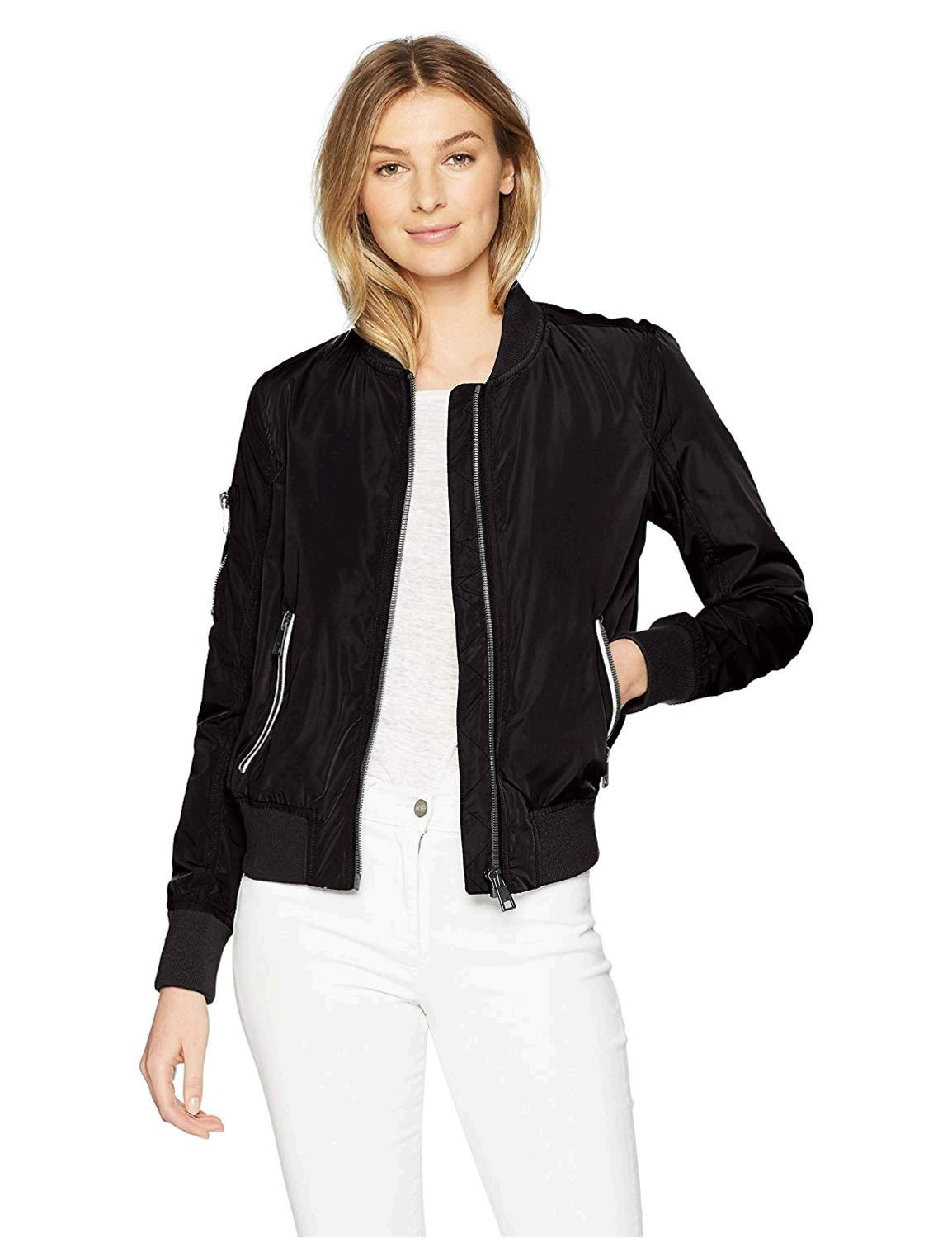 Levi's Women's Poly Bomber Jacket with Contrast Zipper, Black, Size ...