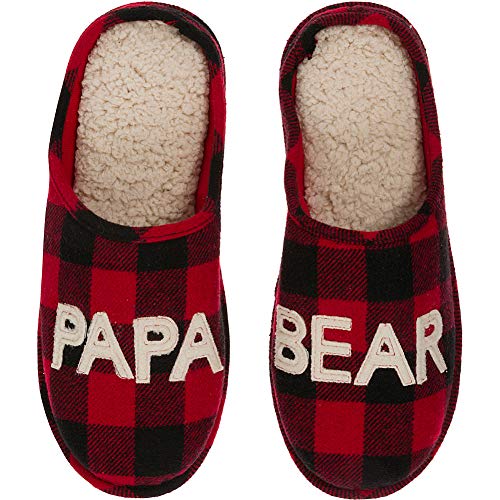 Dearfoams Men's Papa Bear Plaid Clog Slipper, Buffalo Plaid, Size X