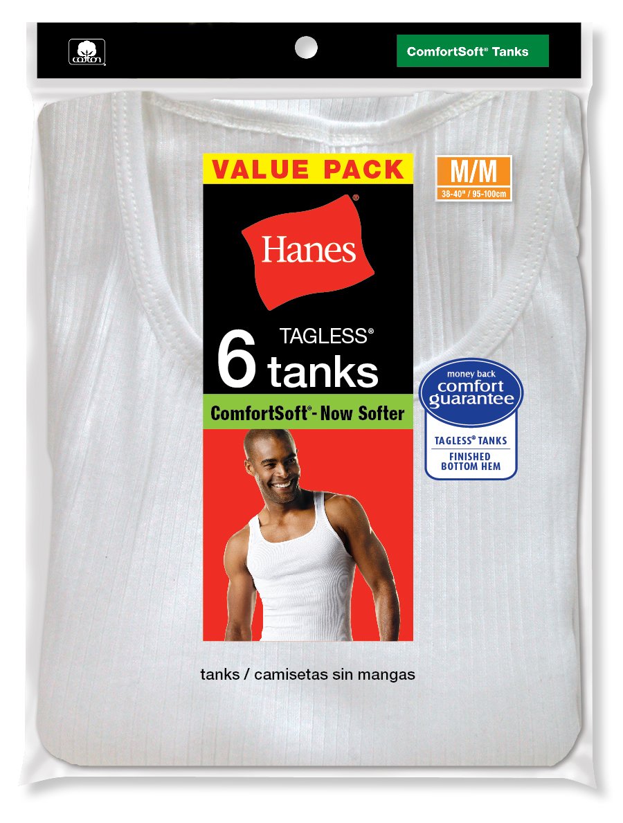 Hanes Men's 6-Pack ComfortSoft Tanks, White, Medium, White, Size Medium ...