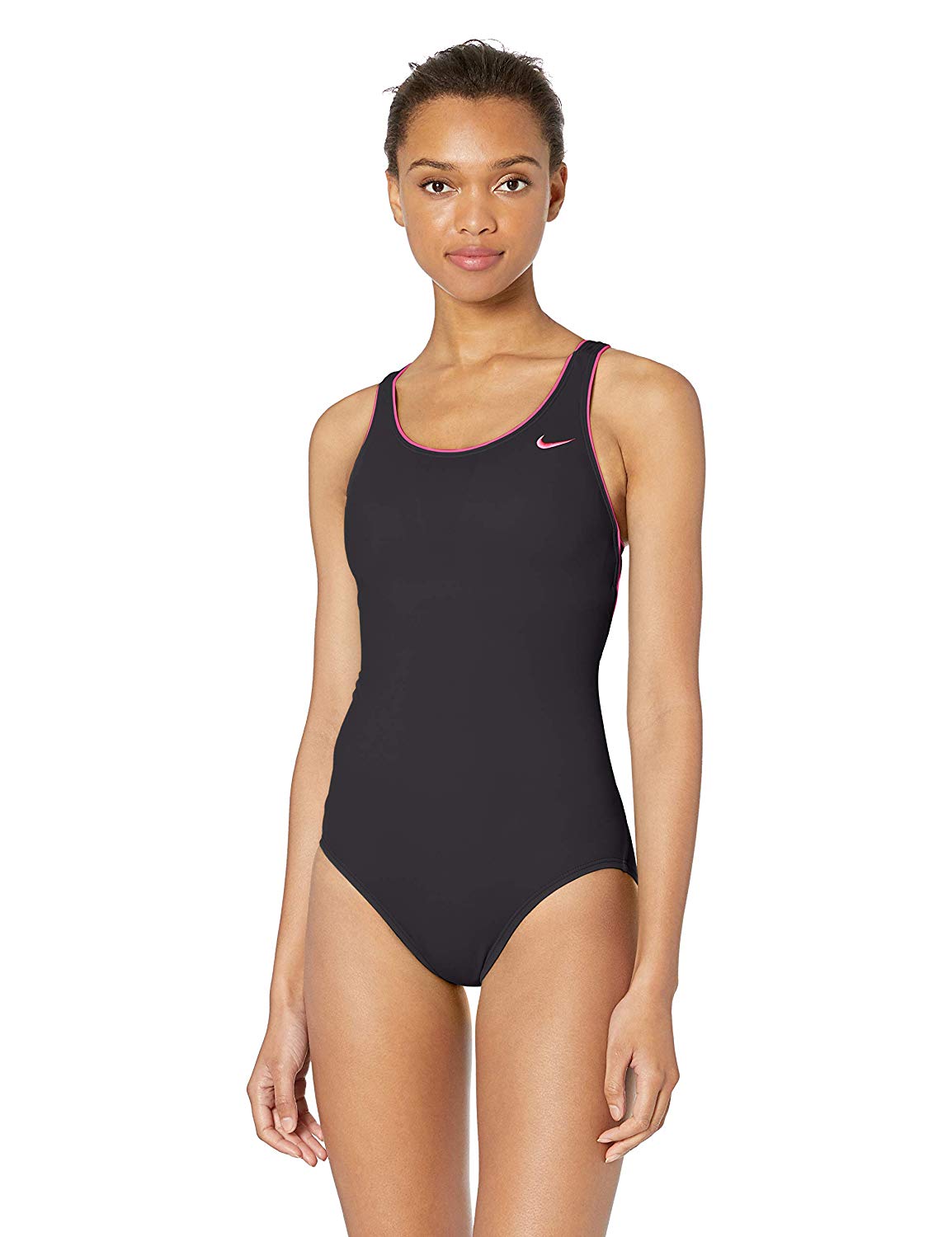 Nike Swim Women's Solid Powerback One Piece Swimsuit, Black,, Black ...