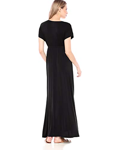 Essentials Women's Solid Surplice Maxi Dress, Black, L, Black, Size ...
