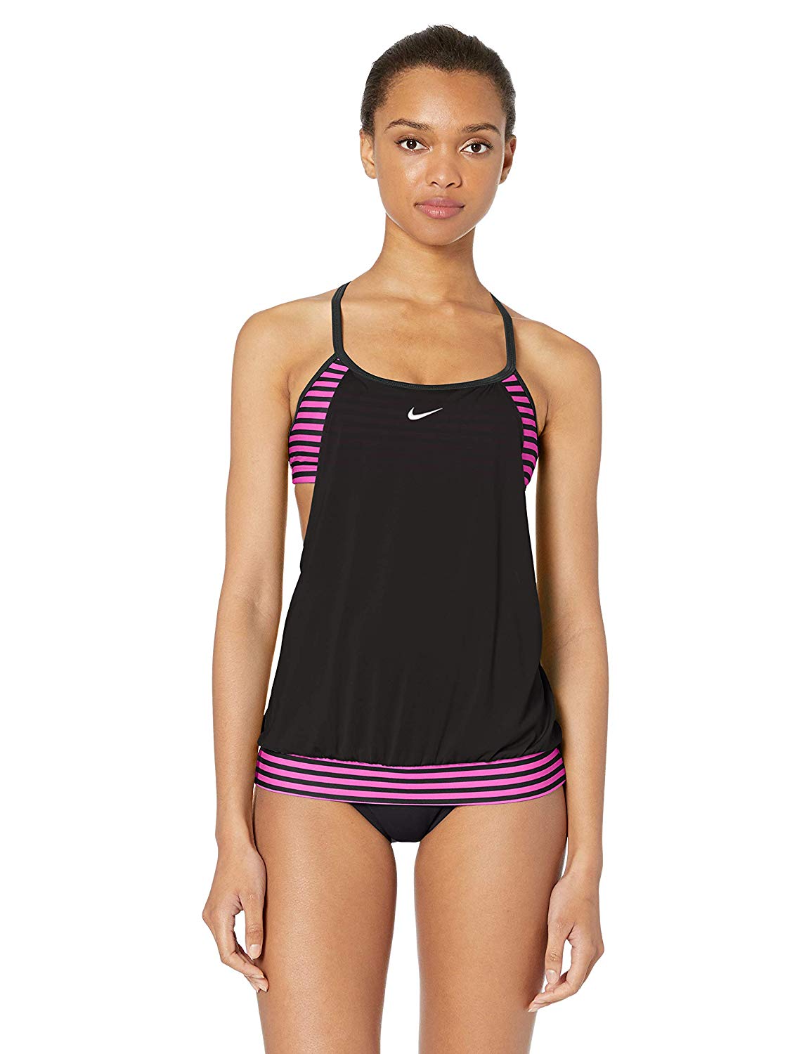 Nike Swim Women S Layered Sport Tankini Swimsuit Set Fuchsia Black Size Ebay