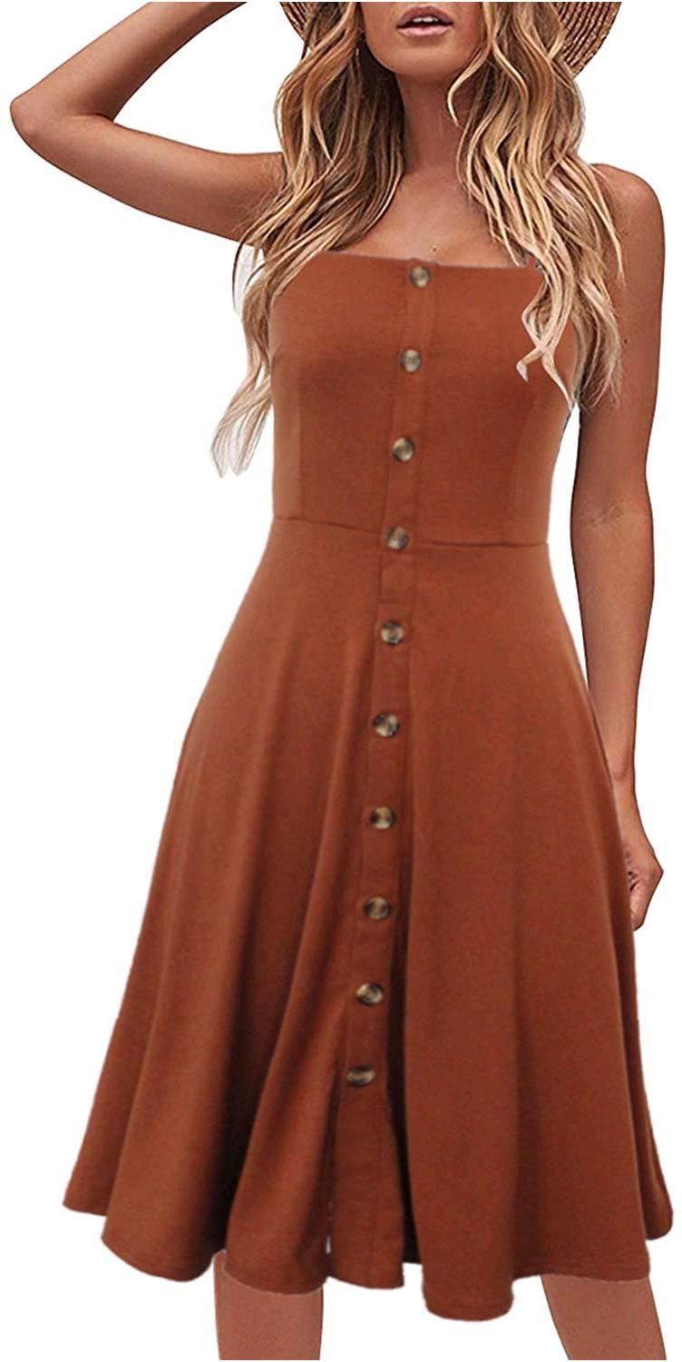 Berydress Women's Casual Beach Summer Dresses Solid Cotton, Brown, Size ...