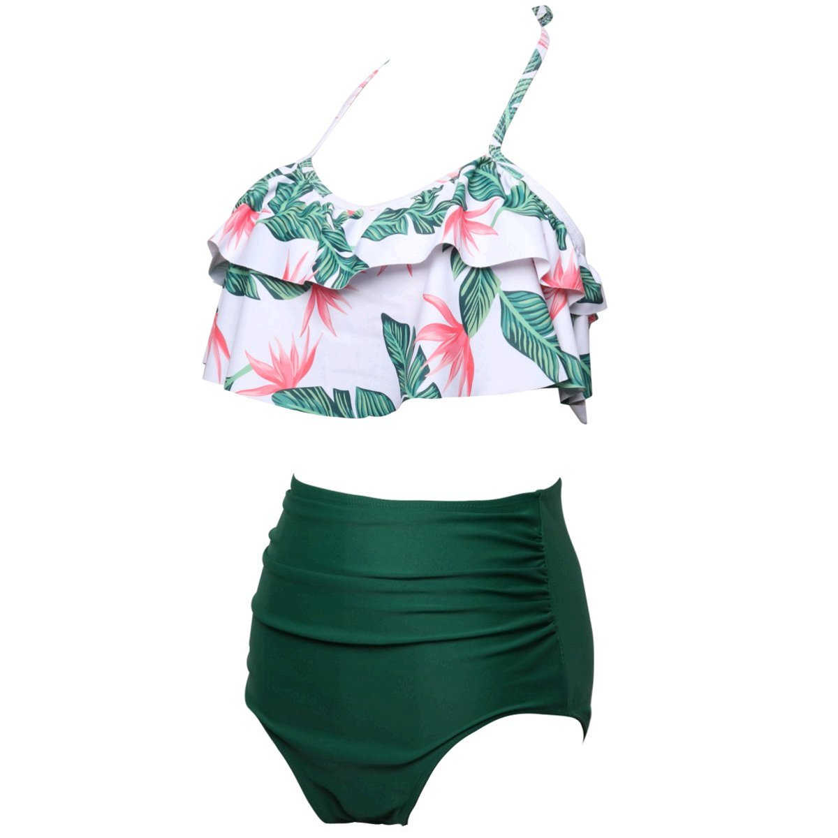 KABETY Girls Swimsuit Two Pieces Bikini Set Ruffle Falbala, Green, Size ...