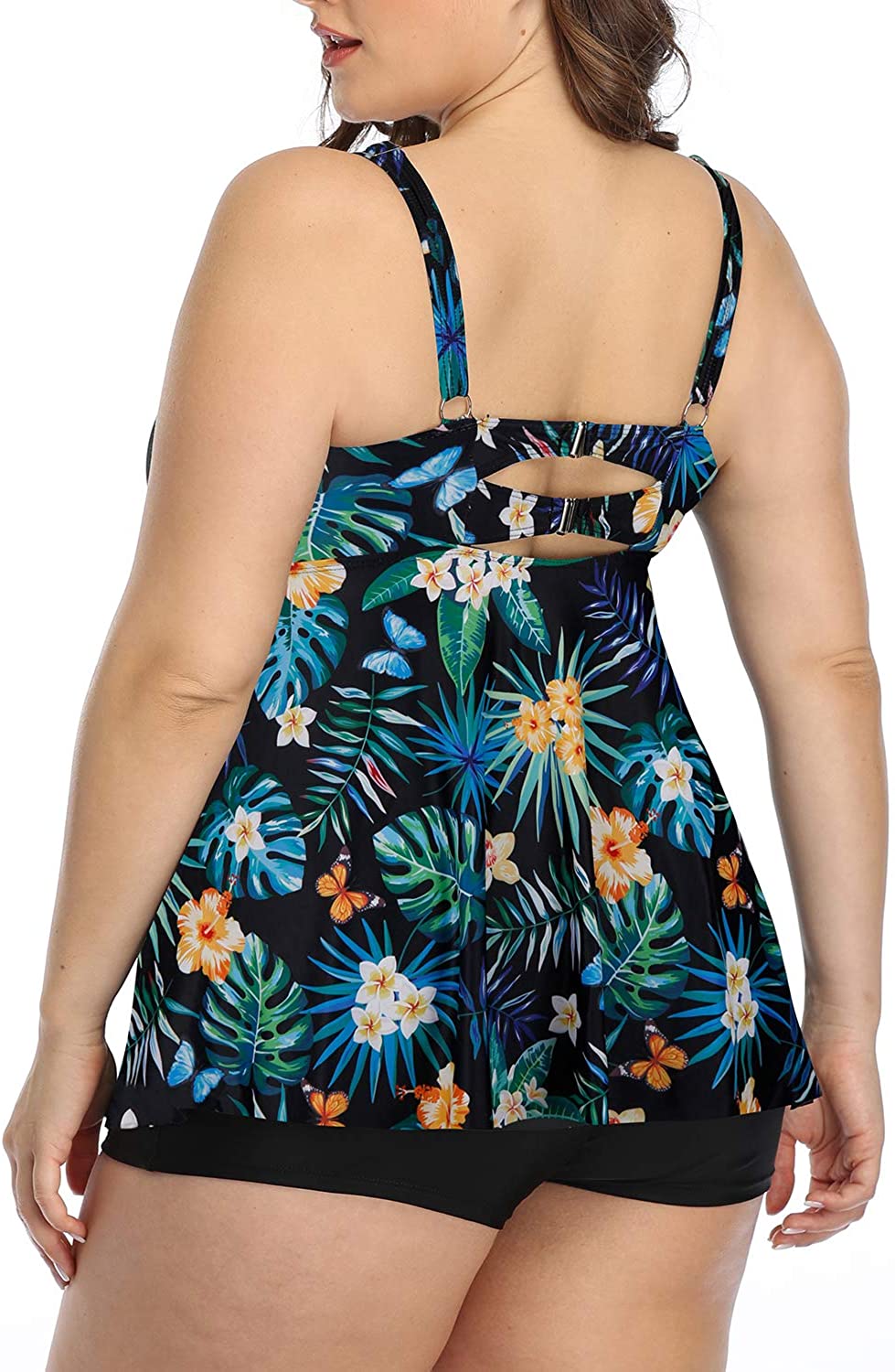 Aqua Eve Women Plus Size Slimming Tankini Swimdress Floral Leaf Size