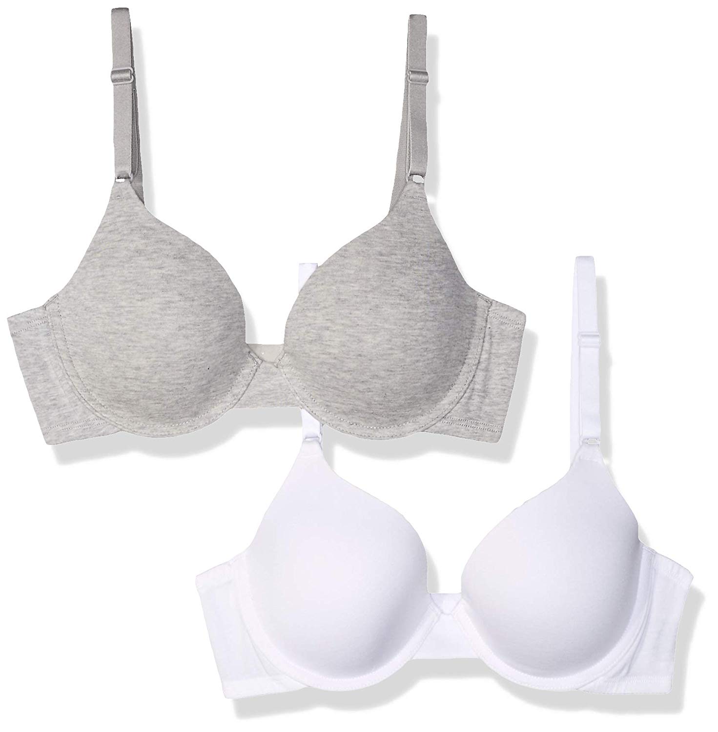 Fruit of the Loom Women's 2Pack TShirt Bra,, Heather Grey/White, Size