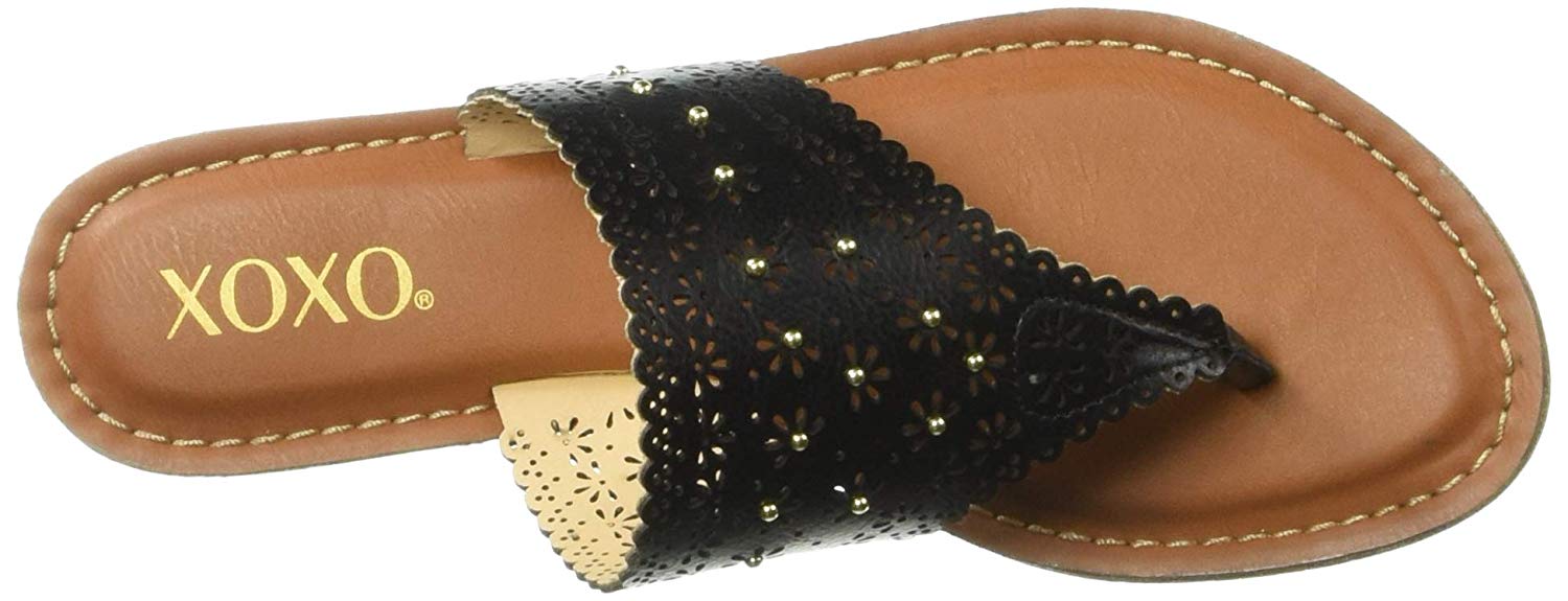 Xoxo Womens Rhonda Leather Open Toe Casual Slide Sandals, Black, Size 8