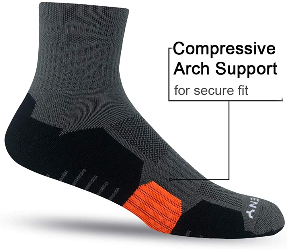 AKOENY Men's Performance Athletic Quarter Socks for Running,, Black