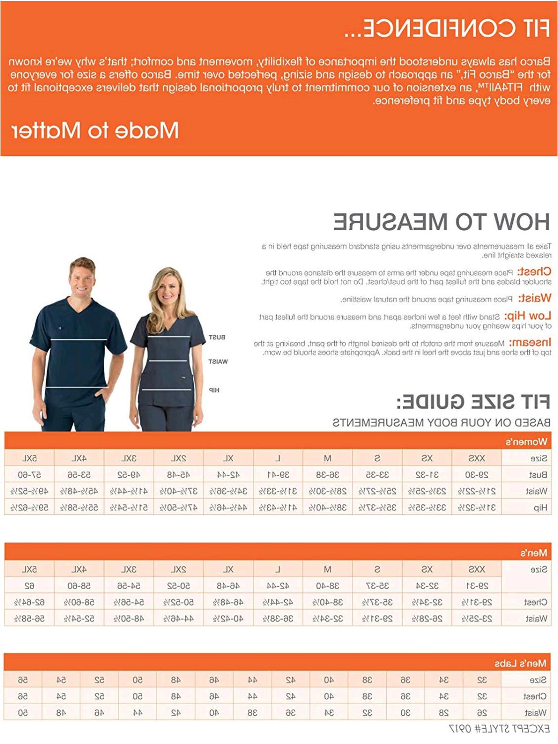 Grey's Anatomy Scrubs Size Chart