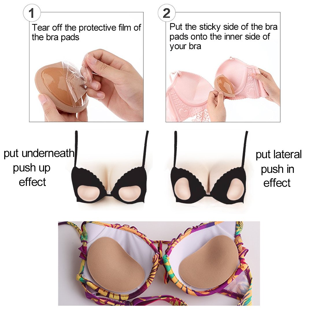 Silicone Bra Inserts Lift Breast Inserts Breathable Push Up, Black, Size C 9Mp9 | eBay