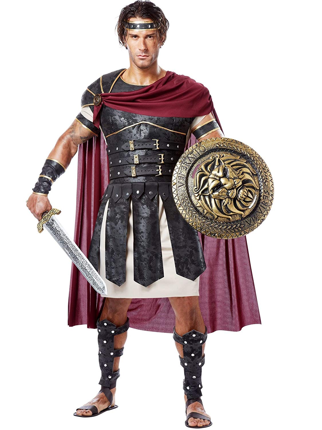 California Costumes Men's Roman Gladiator Adult,, Black/Burgundy, Size ...