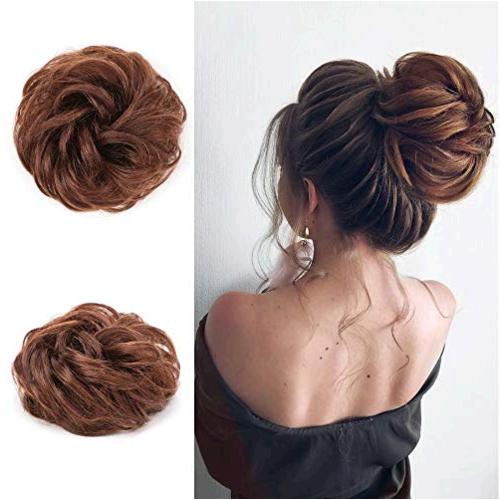 2Pcs 100% Remy Human Hair Bun Extensions Messy Hair, Light Brown, Size ...