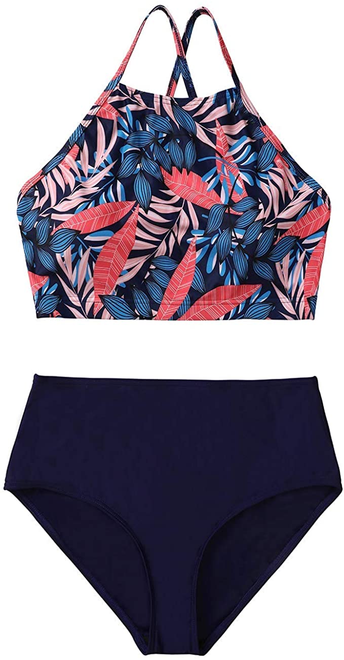 CharmLeaks Women's Halter Bikini Swimwear High Neck, Colorful Leaf, Size Small v | eBay