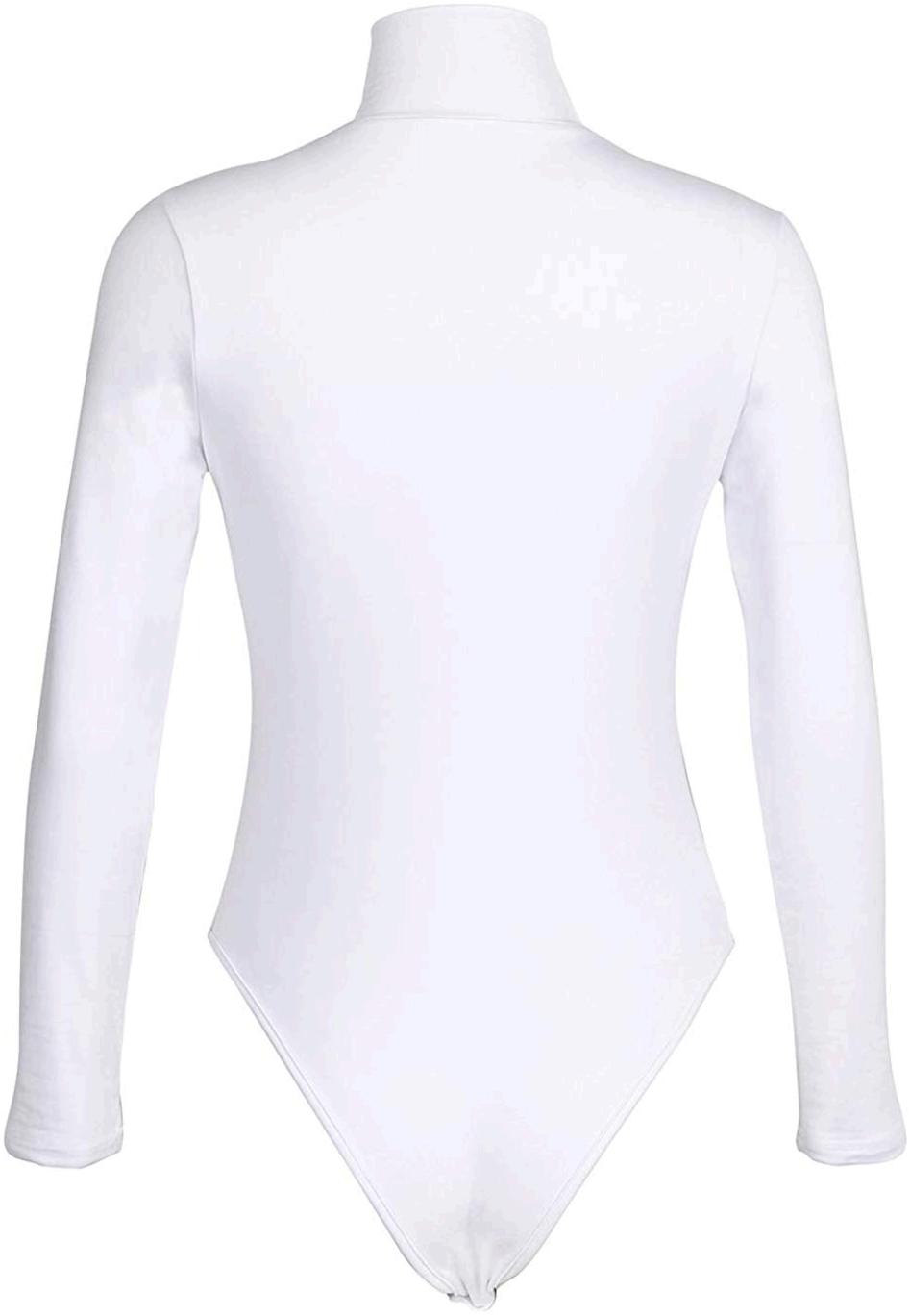 Primoda Women Stretchy Turtleneck Long Sleeve Bodysuits Basic White
