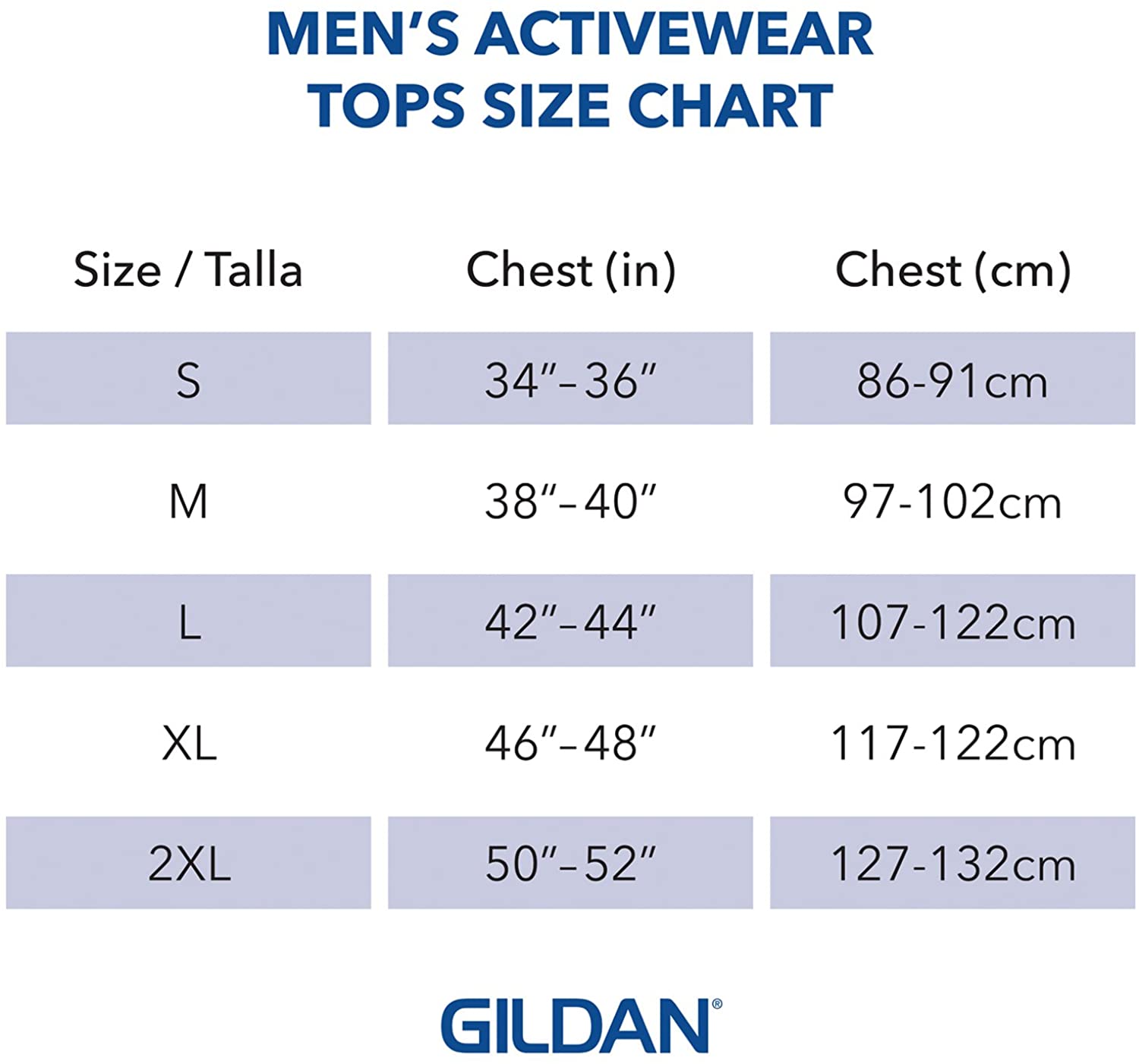 gildan small shirt size