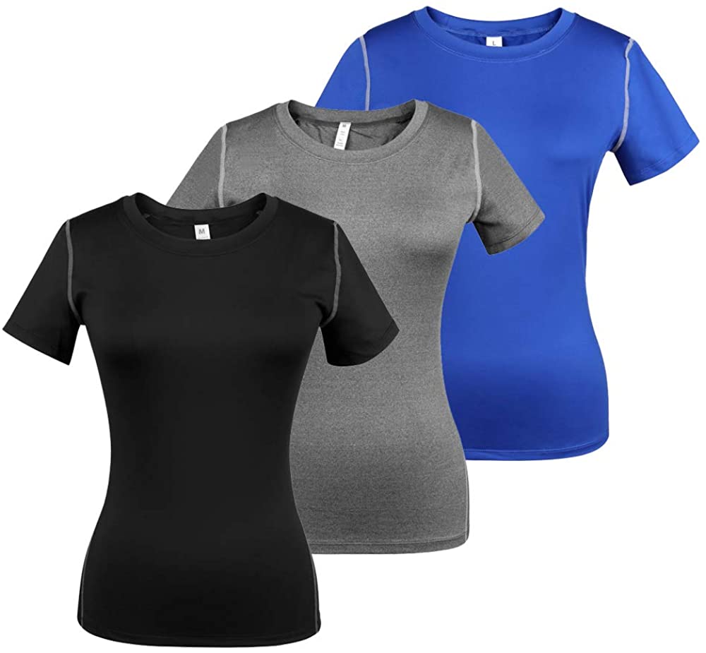 WANAYOU Women's Compression Shirt, 3 Pack(black-grey-blue), Size X ...