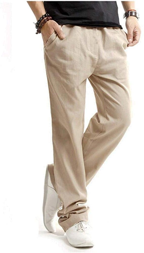 HOEREV Men Casual Beach Trousers linen Summer Pants,, Blue, Size XXX