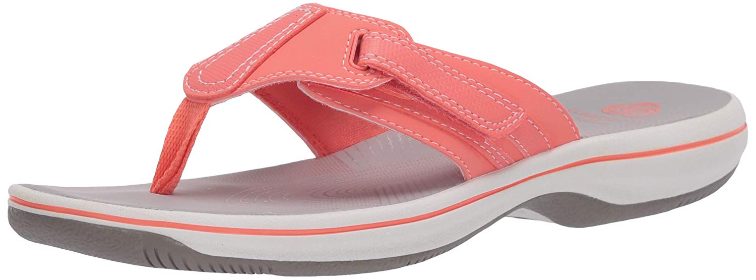 CLARKS Women's Brinkley Sail Flip-Flop, Coral, Coral Synthetic, Size 5. ...