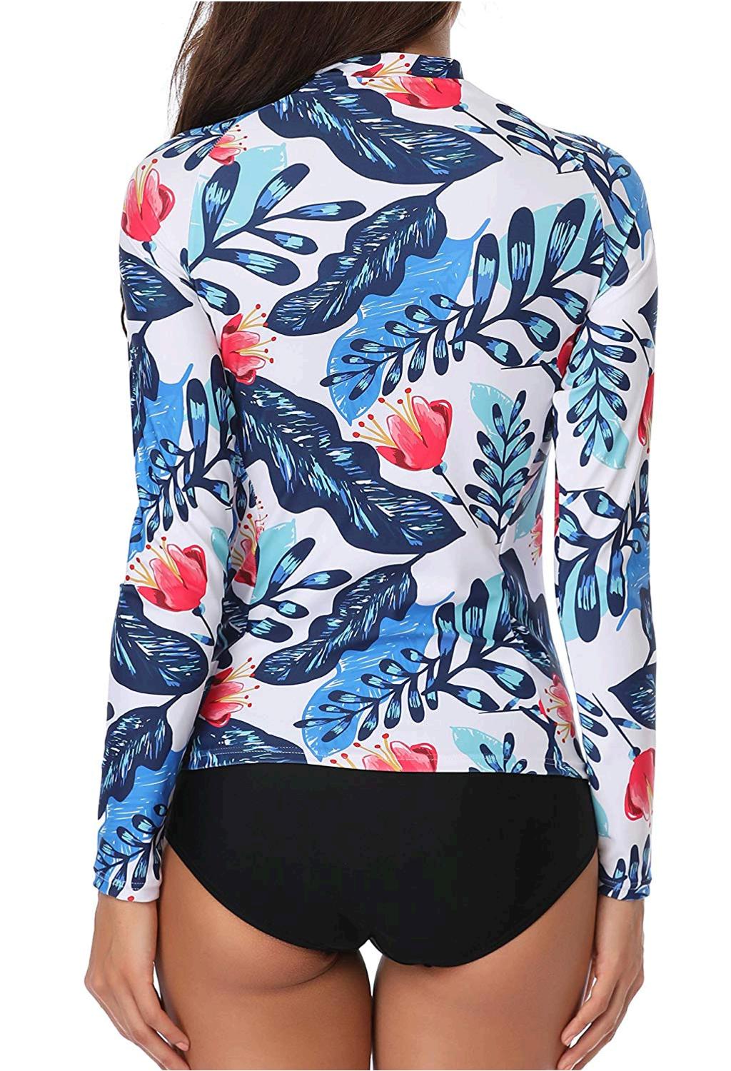 Daci Women Rash Guard Long Sleeve Swimsuit with Zipper Blue, Blue, Size Large | eBay