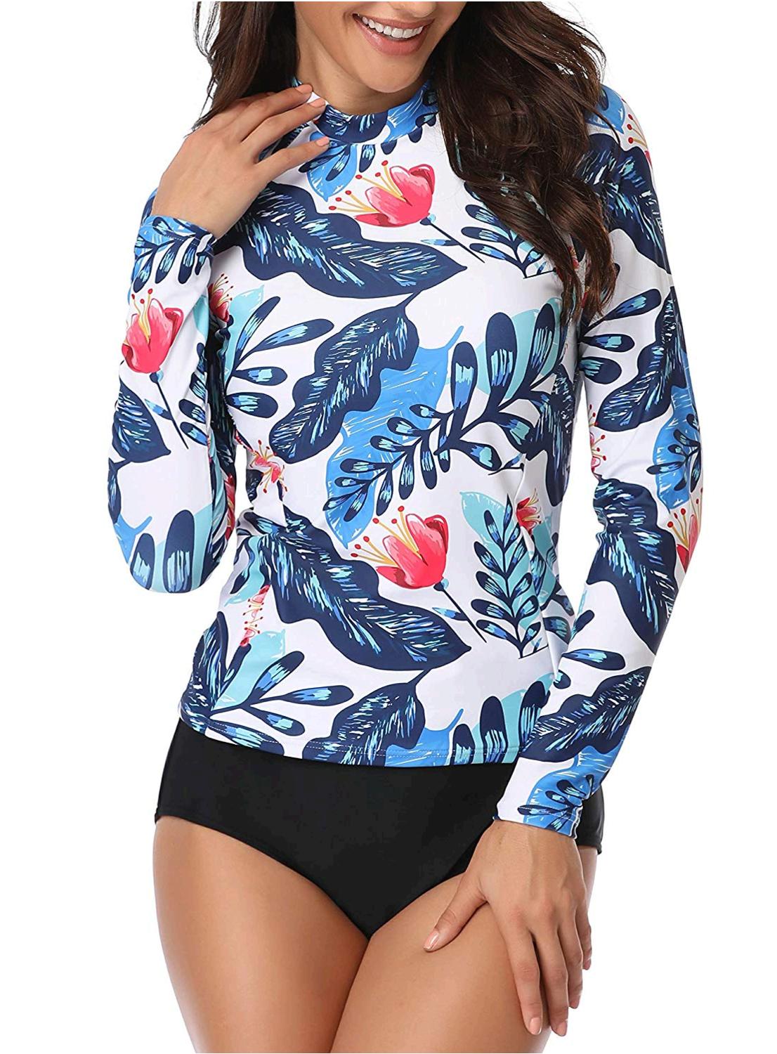 Daci Women Rash Guard Long Sleeve Swimsuit with Zipper Blue, Blue, Size Large | eBay