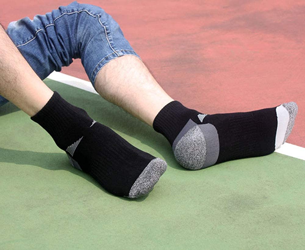Aserlin Mens Athletic Ankle Socks Performance Cotton, B Black, Size 6.