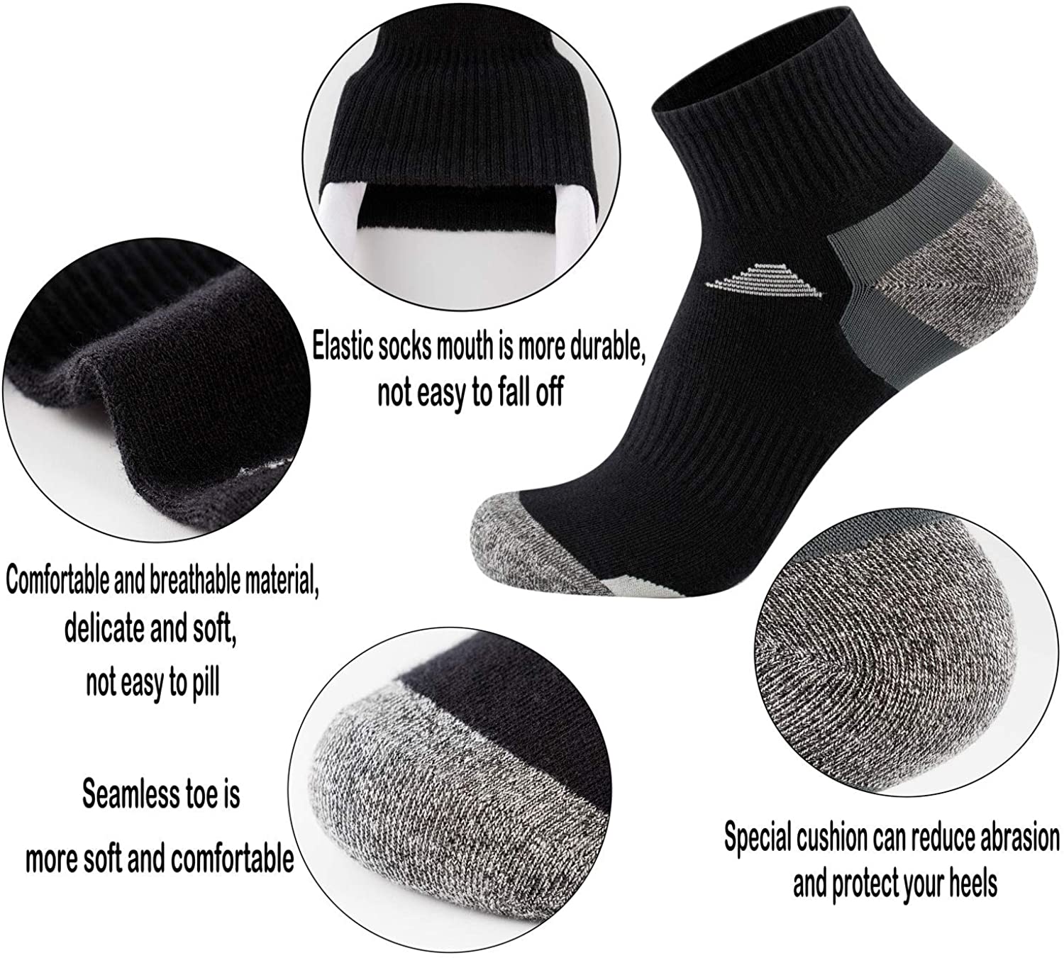 Aserlin Mens Athletic Ankle Socks Performance Cotton, B: Black, Size 6. ...