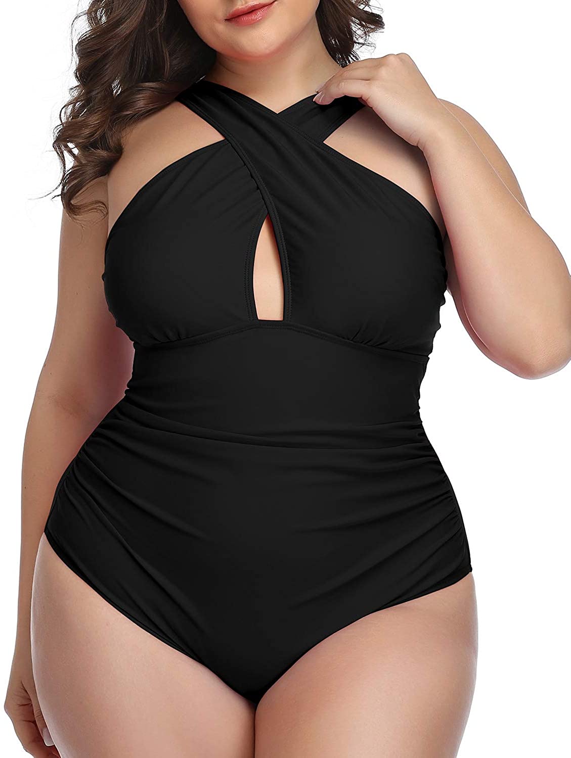 Daci Women Vintage Plus Size One Piece Swimsuits Ruched Tummy Control Bathing Suits Retro Swimwear