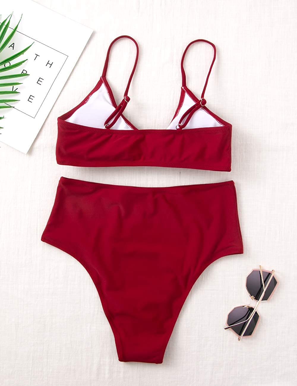 XUNYU High Waisted Bikini Set for Women Swimsuits Push Up Tie, Red ...