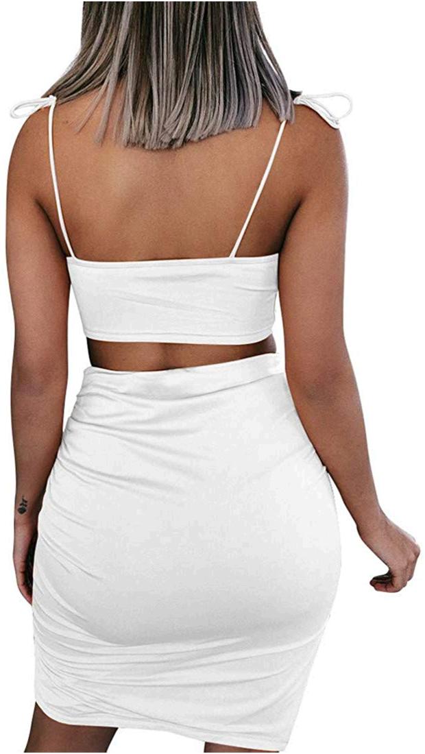 Kaximil Women S Sexy Tie Up Crop Top Ruched Skirt Set 2 White Size X