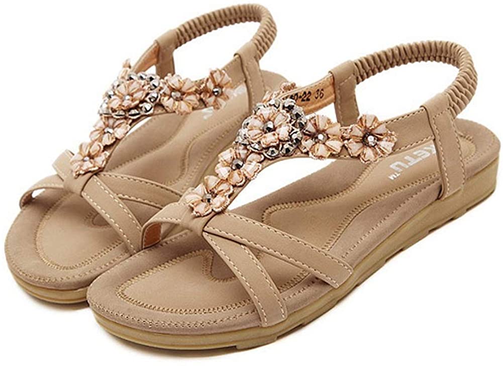 SHIBEVER Summer Flat Gladiator Sandals for Women, Apricot-239, Size 9.0 ...
