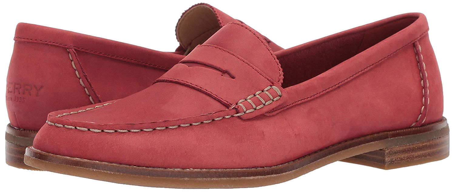 Sperry Womens Seaport Penny Fabric Closed Toe Loafers Washed Red Size