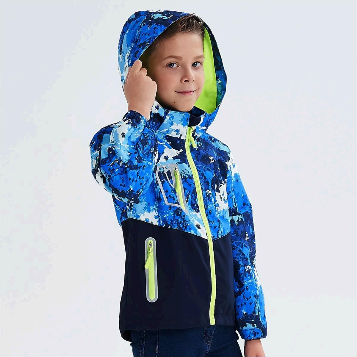 MGEOY Boys Rain Jackets Lightweight, Blue Camouflage(liningfleece