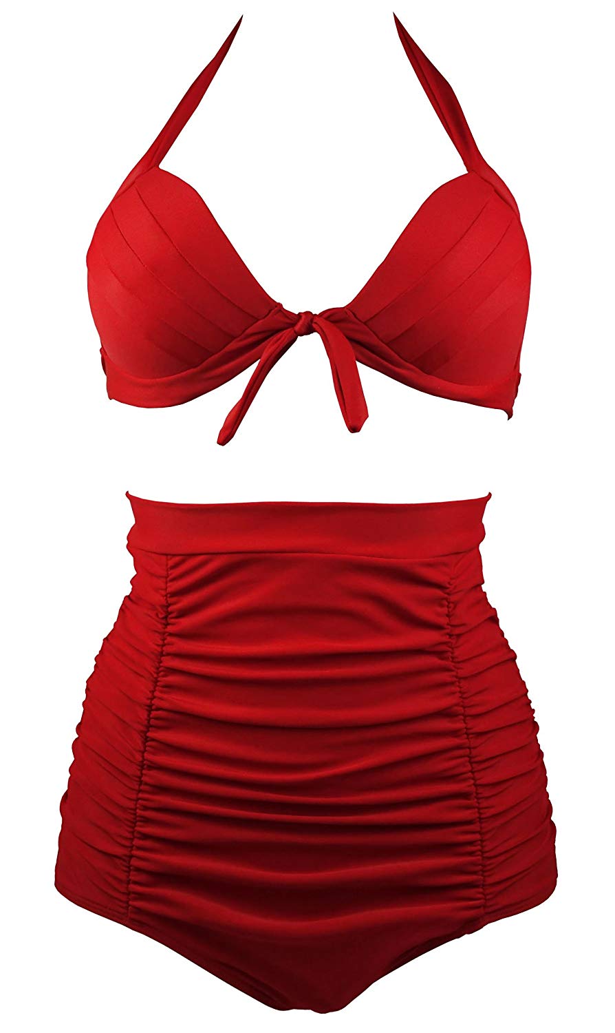 COCOSHIP Retro Red Elegant High Waisted Bikini, Red(fast Ship), Size 16 ...