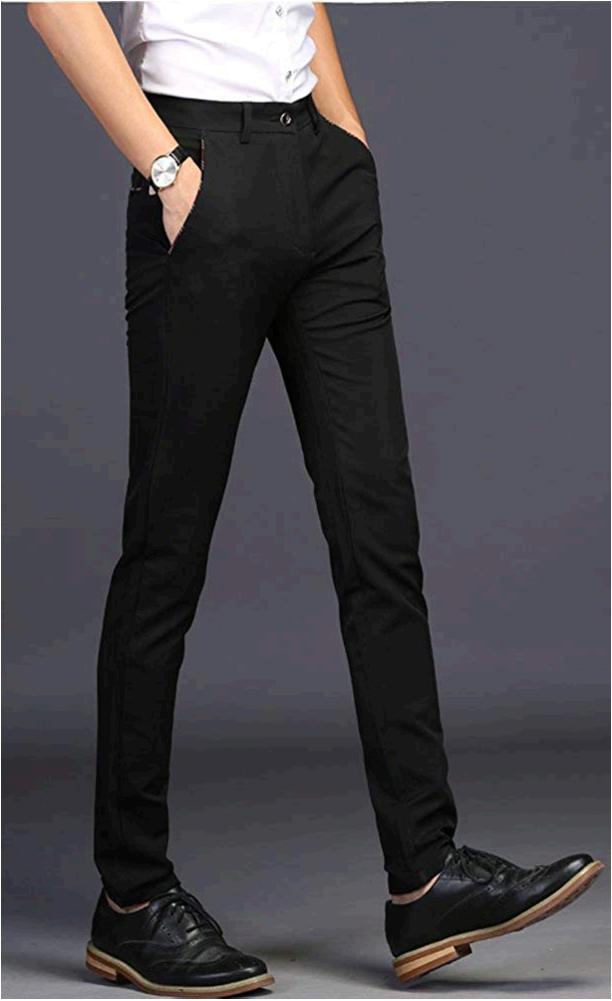 Plaid&Plain Men's Stretch Dress Pants Slim Fit, 7104# Black, Size 30W x ...