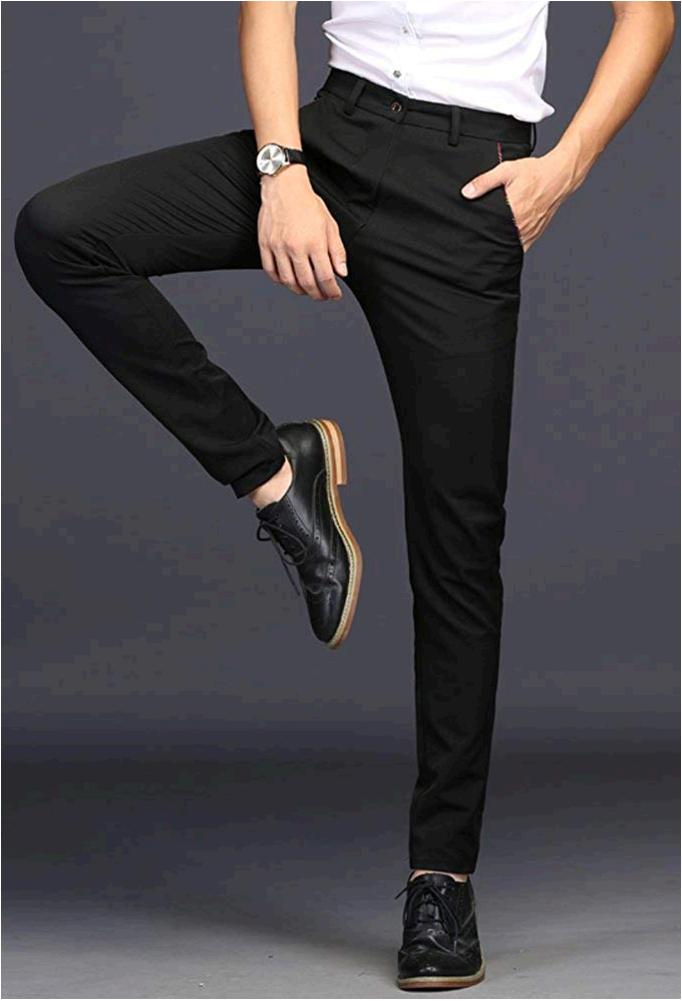 Plaid&Plain Men's Stretch Dress Pants Slim Fit, 7104# Black, Size 30W x