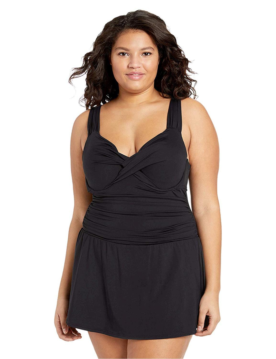 Anne Cole Womens Plus Size Halter Underwire Swimdress One New Black 8135