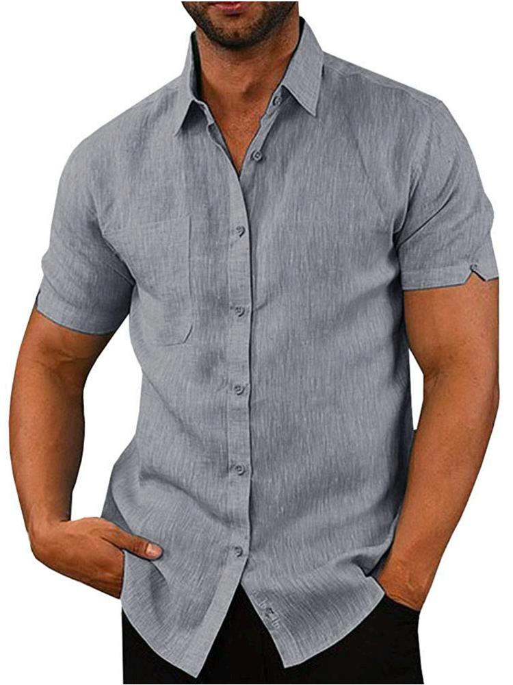 Mens Short Sleeve Shirts Button Down Linen Beach Summer, 01 Grey, Size ...