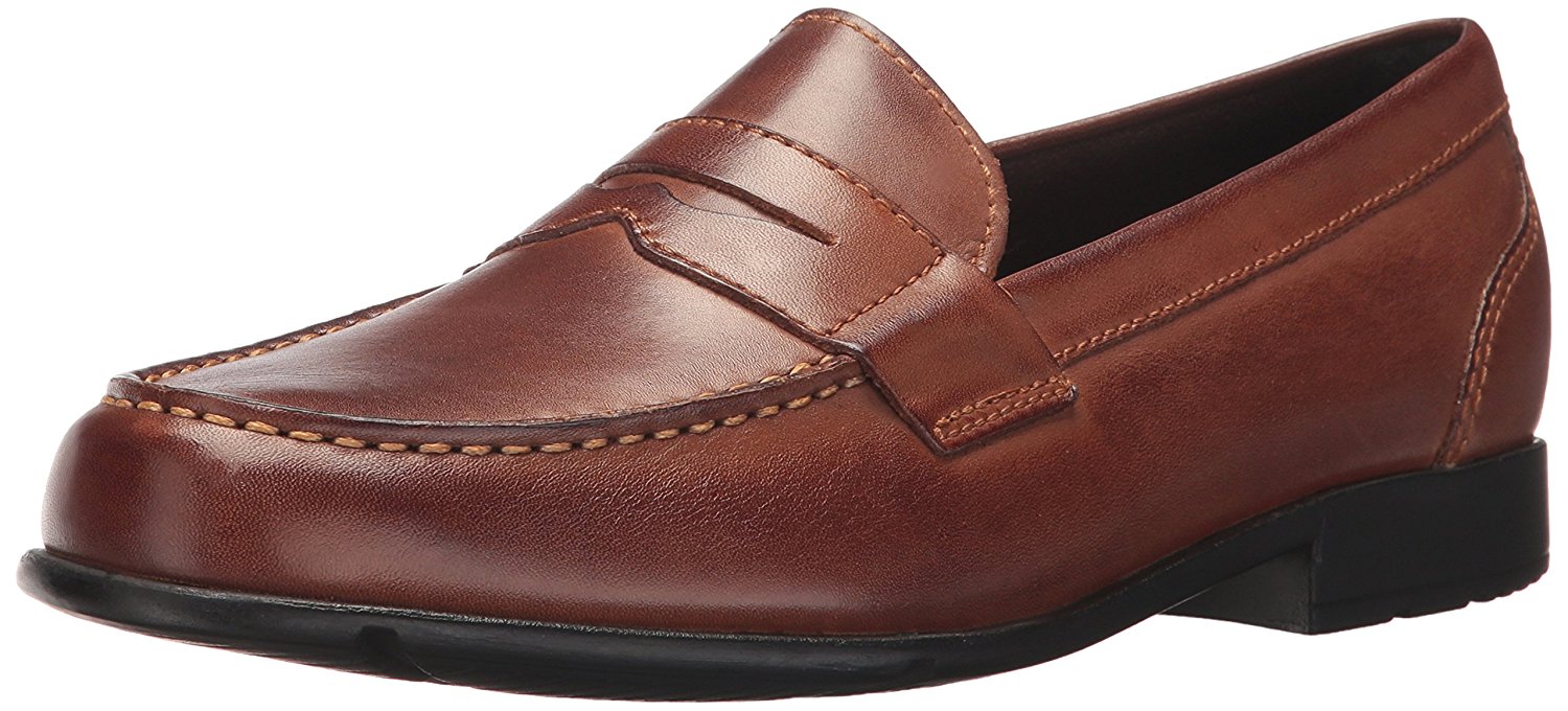 solid round toe leather flat loafer