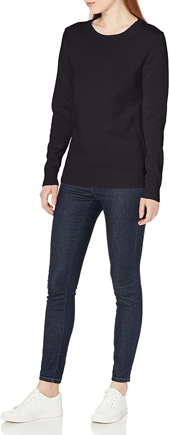 Essentials Women's 100% Cotton Crewneck Sweater, Black, Size Medium