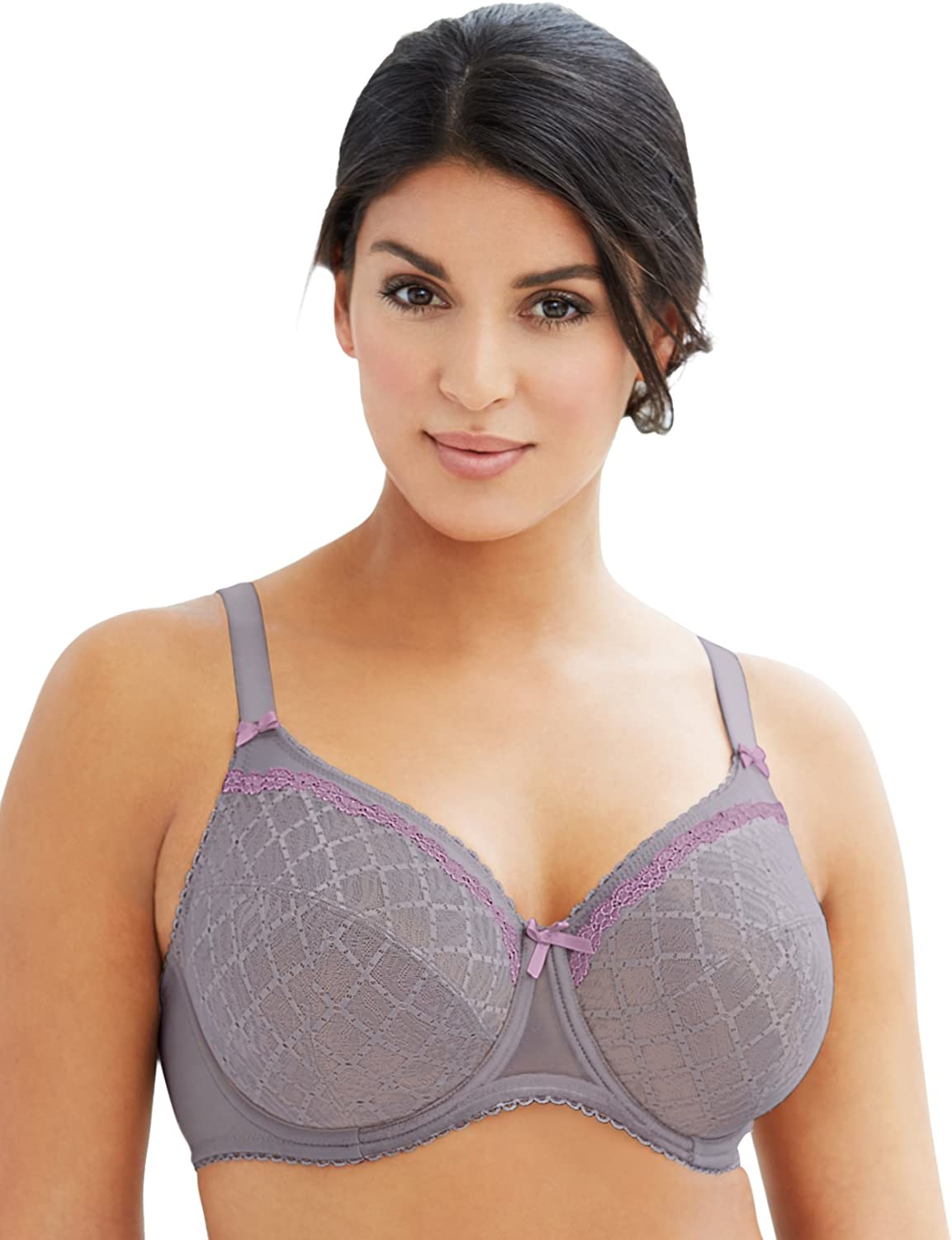 Glamorise Women S Plus Size Elegance Underwire Lace Bra Nude Lilac Size H Ebay