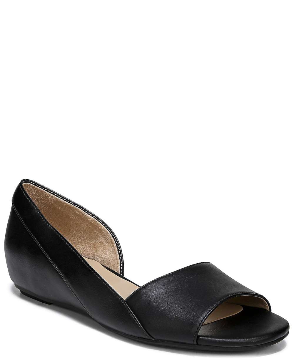 peep toe black flats