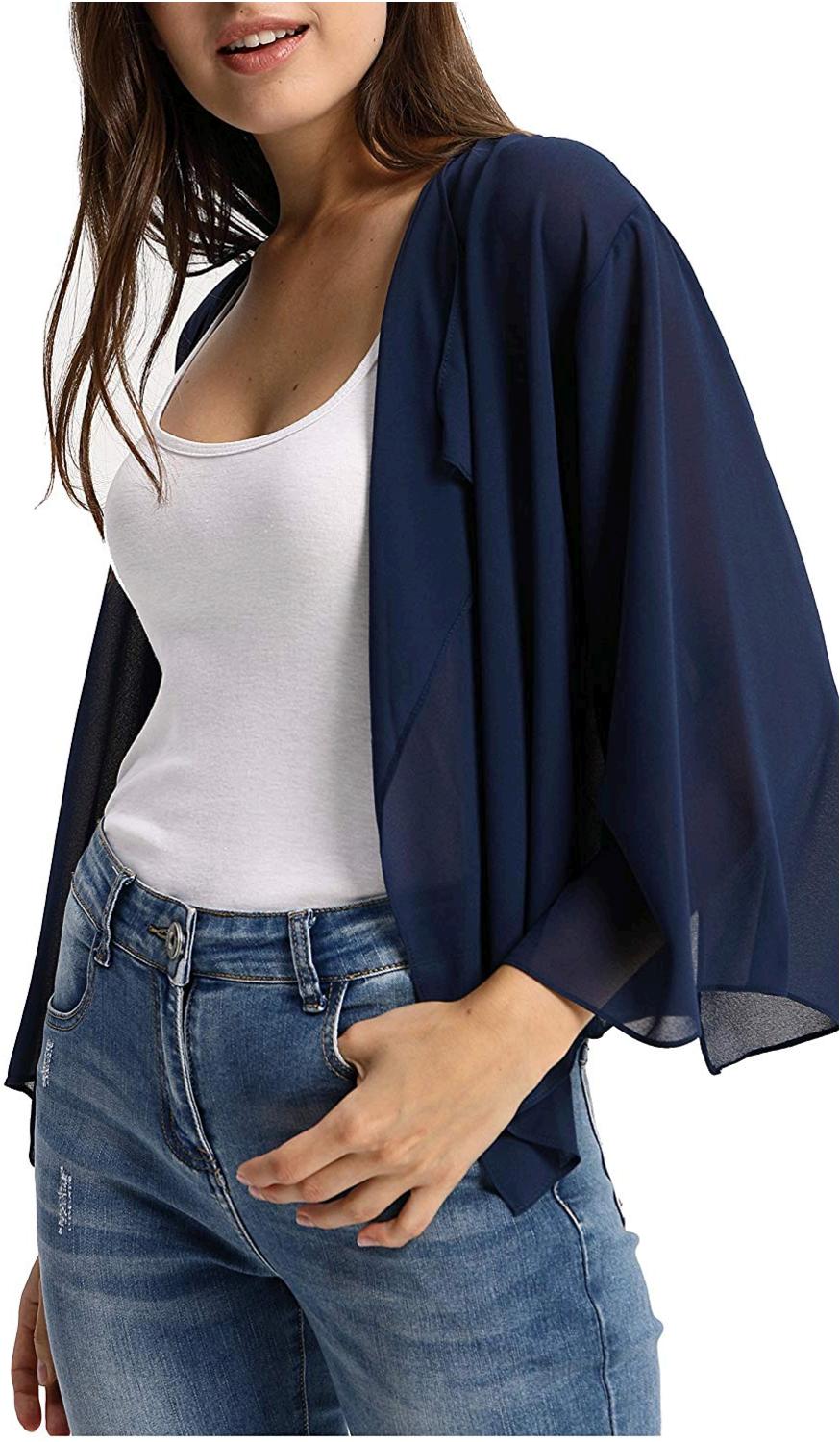 uophørlige udføre Stille og rolig Kimono Cardigan Plus Size Women's Sheer Bolero Shrug Thin, Navy Blue, Size  Large | eBay