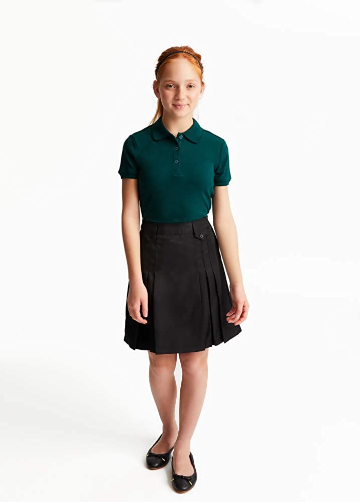 French Toast Girls' Short Sleeve Picot Collar Polo, Hunter Green, Size ...