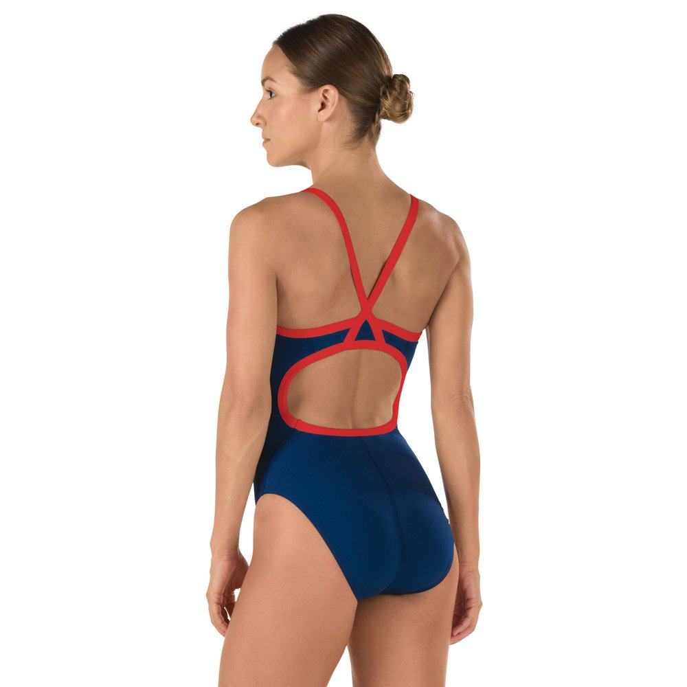 Speedo Female One Piece Swimsuit Solid Flyback Training Navy Red