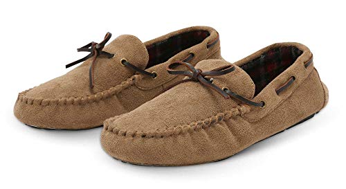 Pembrook Men’s Moccasin Slippers – Micro Suede Indoor and, Tan, Size
