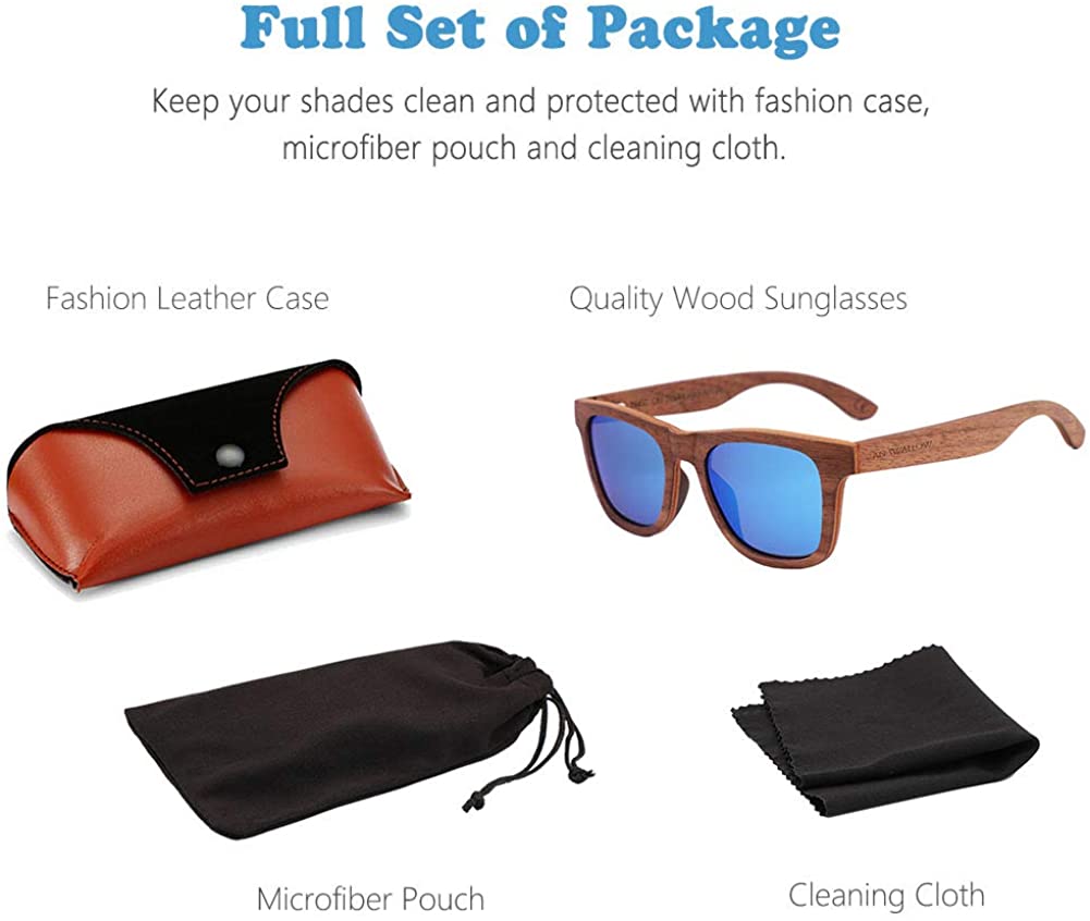 Polarized Wood Sunglasses Men, Wooden Bamboo Sunglasses for, Blue, Size